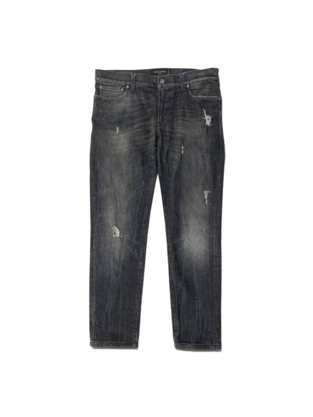 Dolce & Gabbana Denim Pants Jeans Distressed Logo Plate Cotton Blend 50 Black
